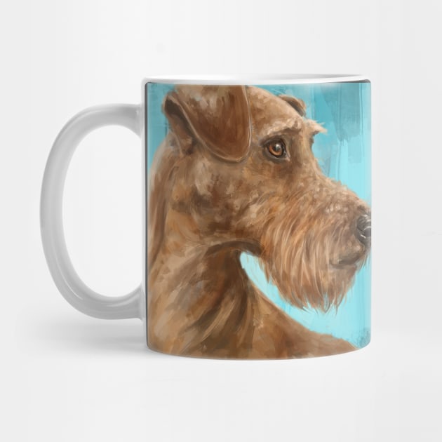 Painting of a Gorgeous Irish Terrier with a Light Brown Coat and Beard on Blue Background by ibadishi